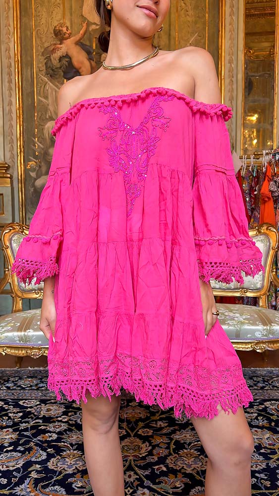 TUNIKA KLEID KURZ SCHULTERFREI PINK ANTICA SARTORIA ONE SIZE