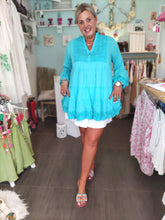 Lade das Bild in den Galerie-Viewer, TUNIKA KLEID KURZ TURQUOISE ANTICA SARTORIA ONE SIZE
