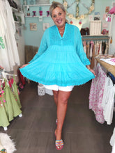 Lade das Bild in den Galerie-Viewer, TUNIKA KLEID KURZ TURQUOISE ANTICA SARTORIA ONE SIZE
