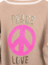 Lade das Bild in den Galerie-Viewer, STRICK JACKE WOLLMIX LOVE &amp; PEACE COLLEGE STYLE BEIGE ONE SIZE
