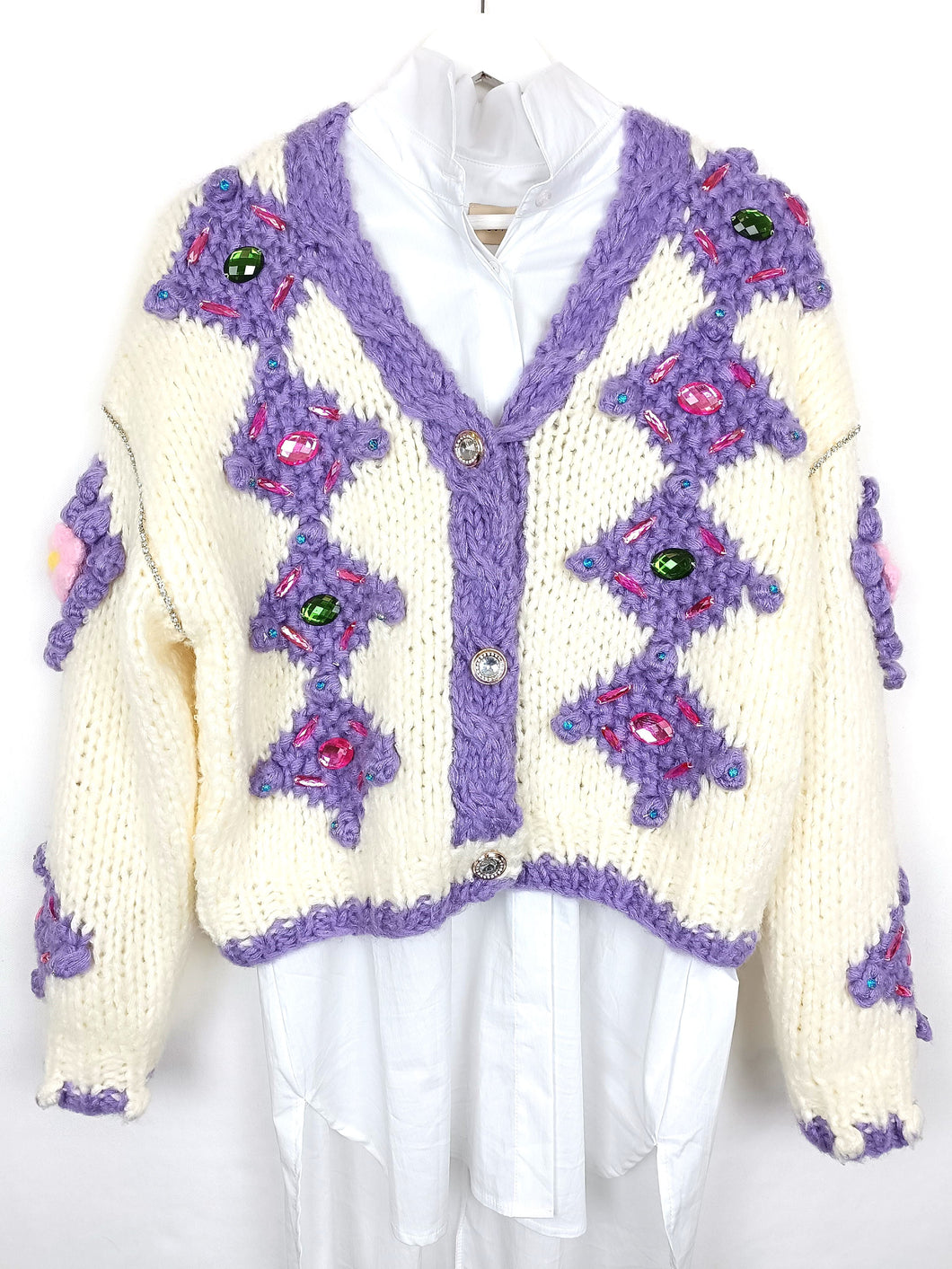 STRICK JACKE CREME LILAC 