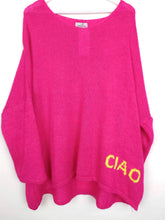 Lade das Bild in den Galerie-Viewer, ZWILLINGSHERZ PULLOVER OVERSIZE &quot;CIAO CIAO&quot; PINK ONE SIZE
