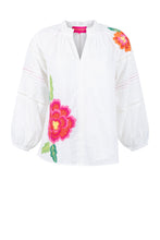 Lade das Bild in den Galerie-Viewer, S26 339 BLOUSE PLACE DU SOLEIL WHITE BIG EMBR FLOWER
