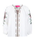 Lade das Bild in den Galerie-Viewer, S26 454 BLOUSE PLACE DU SOLEIL WHITE OLD ROSA GREEN FLOWER EMBR
