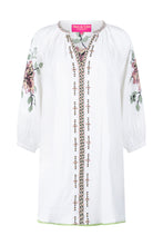 Lade das Bild in den Galerie-Viewer, S26 455 DRESS PLACE DU SOLEIL WHITE OLD ROSA GREEN FLOWER EMBR

