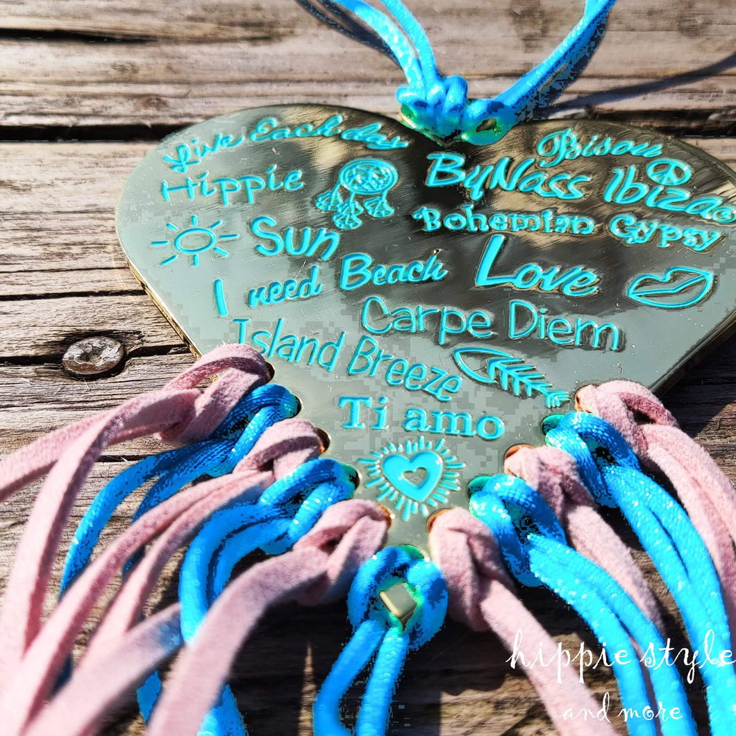 IBIZA BIG HEART KETTE EDELSTAHL GOLDFARBEN TURQUOISE ROSÉ - hippie style and more