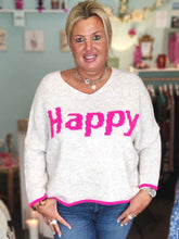 Lade das Bild in den Galerie-Viewer, PULLOVER &quot;HAPPY&quot; CREME NEON OVERSIZE ONE SIZE-hippie style and more-creme,neon,pink,Statement
