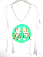 Lade das Bild in den Galerie-Viewer, T-SHIRT &quot;PEACE LOVER&quot; WEISS GRÜN GOLD ONE SIZE
