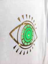 Lade das Bild in den Galerie-Viewer, T-SHIRT &quot;EYE&quot; WEISS GOLD GRÜN ONE SIZE
